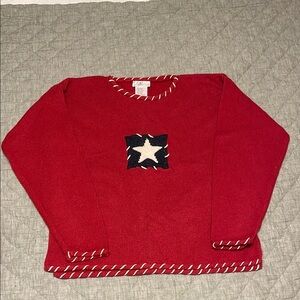 Vibrant Red Crew Neck Sweater with Star Design